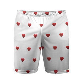 Мужские шорты спортивные с принтом Белая поляна с красными сердечками ,  |  | 
