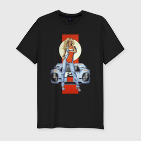 Мужская футболка хлопок Slim с принтом Porsche   Motorsport   Girl в Тюмени, 92% хлопок, 8% лайкра | приталенный силуэт, круглый вырез ворота, длина до линии бедра, короткий рукав | 