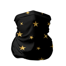 Бандана-труба 3D с принтом Золотые россыпи звезд на черном поле в Санкт-Петербурге, 100% полиэстер, ткань с особыми свойствами — Activecool | плотность 150‒180 г/м2; хорошо тянется, но сохраняет форму | Тематика изображения на принте: 