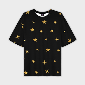 Мужская футболка OVERSIZE 3D с принтом Золотые россыпи звезд на черном поле в Санкт-Петербурге,  |  | Тематика изображения на принте: 