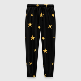 Мужские брюки 3D с принтом Золотые россыпи звезд на черном поле в Белгороде, 100% полиэстер | манжеты по низу, эластичный пояс регулируется шнурком, по бокам два кармана без застежек, внутренняя часть кармана из мелкой сетки | 