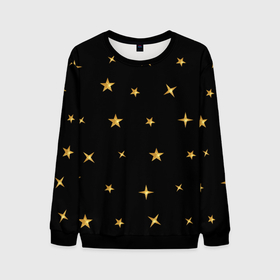 Мужской свитшот 3D с принтом Золотые россыпи звезд на черном поле в Белгороде, 100% полиэстер с мягким внутренним слоем | круглый вырез горловины, мягкая резинка на манжетах и поясе, свободная посадка по фигуре | 