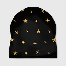 Шапка 3D с принтом Золотые россыпи звезд на черном поле в Санкт-Петербурге, 100% полиэстер | универсальный размер, печать по всей поверхности изделия | Тематика изображения на принте: 