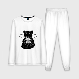 Мужская пижама хлопок (с лонгсливом) с принтом Черный кот и дом в Петрозаводске,  |  | 