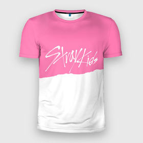 Мужская футболка 3D Slim с принтом Stray Kids pink and white в Белгороде, 100% полиэстер с улучшенными характеристиками | приталенный силуэт, круглая горловина, широкие плечи, сужается к линии бедра | 