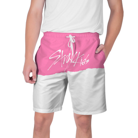 Мужские шорты 3D с принтом Stray Kids pink and white в Белгороде,  полиэстер 100% | прямой крой, два кармана без застежек по бокам. Мягкая трикотажная резинка на поясе, внутри которой широкие завязки. Длина чуть выше колен | 