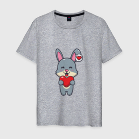 Мужская футболка хлопок с принтом Lover Bunny в Новосибирске, 100% хлопок | прямой крой, круглый вырез горловины, длина до линии бедер, слегка спущенное плечо. | Тематика изображения на принте: 