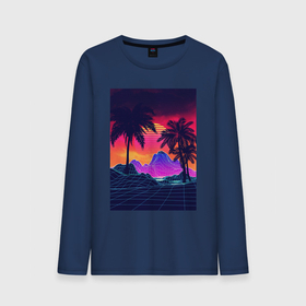 Мужской лонгслив хлопок с принтом Синтвейв пляж и пальмы в Курске, 100% хлопок |  | Тематика изображения на принте: 