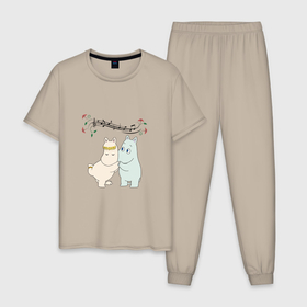 Мужская пижама хлопок с принтом Муми   тролли танцуют , 100% хлопок | брюки и футболка прямого кроя, без карманов, на брюках мягкая резинка на поясе и по низу штанин
 | 