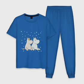 Мужская пижама хлопок с принтом Муми   тролли и первый снег , 100% хлопок | брюки и футболка прямого кроя, без карманов, на брюках мягкая резинка на поясе и по низу штанин
 | 
