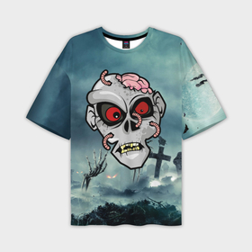 Мужская футболка OVERSIZE 3D с принтом Череп зомби в Екатеринбурге,  |  | 