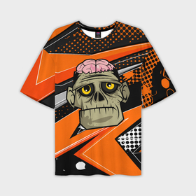 Мужская футболка OVERSIZE 3D с принтом Зомби с мозгами в Курске,  |  | 