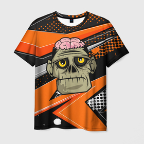 Мужская футболка 3D с принтом Зомби с мозгами в Курске, 100% полиэфир | прямой крой, круглый вырез горловины, длина до линии бедер | 
