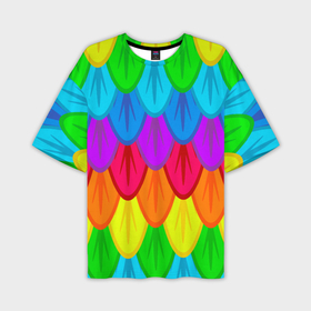 Мужская футболка OVERSIZE 3D с принтом Разноцветные перья ,  |  | 