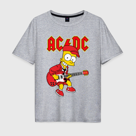 Мужская футболка хлопок Oversize с принтом AC DC Барт Симпсон в Кировске, 100% хлопок | свободный крой, круглый ворот, “спинка” длиннее передней части | 