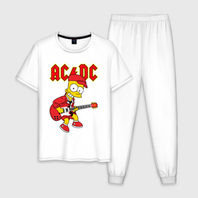 Мужская пижама хлопок с принтом AC DC Барт Симпсон в Санкт-Петербурге, 100% хлопок | брюки и футболка прямого кроя, без карманов, на брюках мягкая резинка на поясе и по низу штанин
 | 