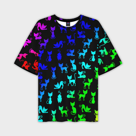 Мужская футболка OVERSIZE 3D с принтом Котята на радуге ,  |  | 