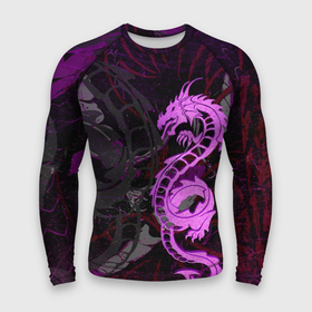 Мужской рашгард 3D с принтом Неоновый дракон purple dragon ,  |  | 