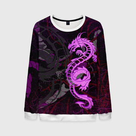 Мужской свитшот 3D с принтом Неоновый дракон purple dragon , 100% полиэстер с мягким внутренним слоем | круглый вырез горловины, мягкая резинка на манжетах и поясе, свободная посадка по фигуре | Тематика изображения на принте: 
