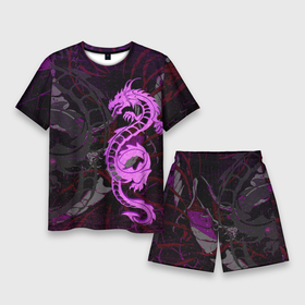 Мужской костюм с шортами 3D с принтом Неоновый дракон purple dragon ,  |  | Тематика изображения на принте: 