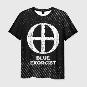 Мужская футболка 3D с принтом Blue Exorcist с потертостями на темном фоне в Петрозаводске, 100% полиэфир | прямой крой, круглый вырез горловины, длина до линии бедер | 