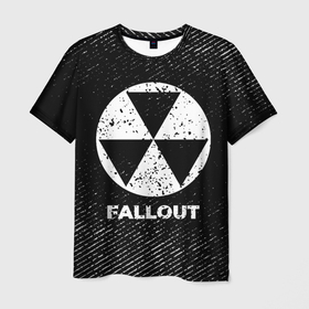 Мужская футболка 3D с принтом Fallout с потертостями на темном фоне в городе Новоалтайск, 100% полиэфир | прямой крой, круглый вырез горловины, длина до линии бедер | 