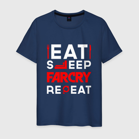 Мужская футболка хлопок с принтом Надпись eat sleep Far Cry repeat в Белгороде, 100% хлопок | прямой крой, круглый вырез горловины, длина до линии бедер, слегка спущенное плечо. | 