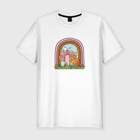 Мужская футболка хлопок Slim с принтом Радужный мир грибочков и привидений в Санкт-Петербурге, 92% хлопок, 8% лайкра | приталенный силуэт, круглый вырез ворота, длина до линии бедра, короткий рукав | 