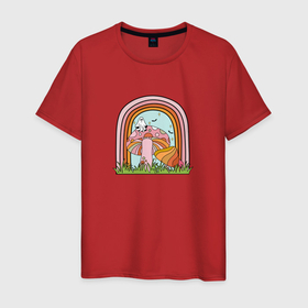 Мужская футболка хлопок с принтом Радужный мир грибочков и привидений в Петрозаводске, 100% хлопок | прямой крой, круглый вырез горловины, длина до линии бедер, слегка спущенное плечо. | 