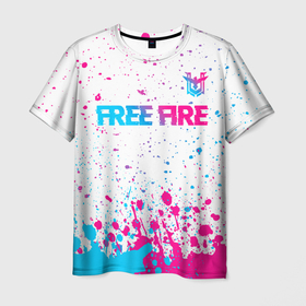 Мужская футболка 3D с принтом Free Fire neon gradient style: символ сверху , 100% полиэфир | прямой крой, круглый вырез горловины, длина до линии бедер | 