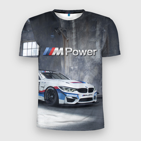 Мужская футболка 3D Slim с принтом BMW M4 GT4   racing team   motorsport в Тюмени, 100% полиэстер с улучшенными характеристиками | приталенный силуэт, круглая горловина, широкие плечи, сужается к линии бедра | Тематика изображения на принте: 