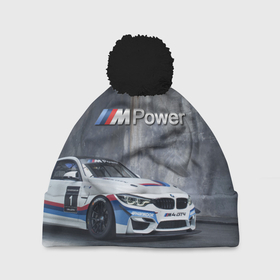 Шапка 3D c помпоном с принтом BMW M4 GT4   racing team   motorsport в Петрозаводске, 100% полиэстер | универсальный размер, печать по всей поверхности изделия | 