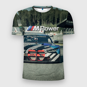 Мужская футболка 3D Slim с принтом BMW M Power   Motorsport   Racing team в Екатеринбурге, 100% полиэстер с улучшенными характеристиками | приталенный силуэт, круглая горловина, широкие плечи, сужается к линии бедра | 