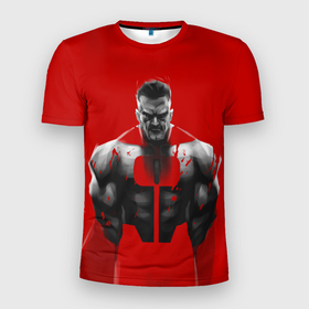 Мужская футболка 3D Slim с принтом Angry Omni man в Екатеринбурге, 100% полиэстер с улучшенными характеристиками | приталенный силуэт, круглая горловина, широкие плечи, сужается к линии бедра | 