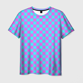 Мужская футболка 3D с принтом Фиолетовые и голубые квадратики в Екатеринбурге, 100% полиэфир | прямой крой, круглый вырез горловины, длина до линии бедер | Тематика изображения на принте: 