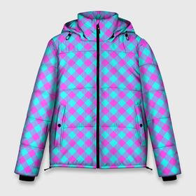Мужская зимняя куртка 3D с принтом Фиолетовые и голубые квадратики в Екатеринбурге, верх — 100% полиэстер; подкладка — 100% полиэстер; утеплитель — 100% полиэстер | длина ниже бедра, свободный силуэт Оверсайз. Есть воротник-стойка, отстегивающийся капюшон и ветрозащитная планка. 

Боковые карманы с листочкой на кнопках и внутренний карман на молнии. | Тематика изображения на принте: 