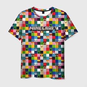 Мужская футболка 3D с принтом Minecraft   пиксельные персонажи , 100% полиэфир | прямой крой, круглый вырез горловины, длина до линии бедер | 
