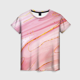 Женская футболка 3D с принтом Коралловый мрамор в Екатеринбурге, 100% полиэфир ( синтетическое хлопкоподобное полотно) | прямой крой, круглый вырез горловины, длина до линии бедер | 