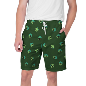 Мужские шорты 3D с принтом Minecraft   зеленые лица в Белгороде,  полиэстер 100% | прямой крой, два кармана без застежек по бокам. Мягкая трикотажная резинка на поясе, внутри которой широкие завязки. Длина чуть выше колен | 
