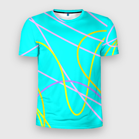 Мужская футболка 3D Slim с принтом Волнистые линии в Екатеринбурге, 100% полиэстер с улучшенными характеристиками | приталенный силуэт, круглая горловина, широкие плечи, сужается к линии бедра | 