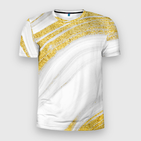 Мужская футболка 3D Slim с принтом Белый с золотом мрамор в Санкт-Петербурге, 100% полиэстер с улучшенными характеристиками | приталенный силуэт, круглая горловина, широкие плечи, сужается к линии бедра | Тематика изображения на принте: 