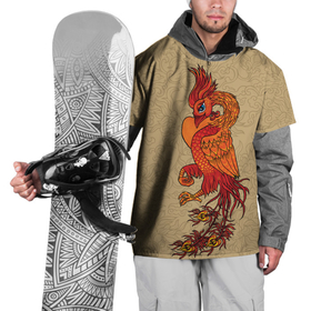 Накидка на куртку 3D с принтом Огненный феникс на бежевом фоне символ возрождения в Петрозаводске, 100% полиэстер |  | 