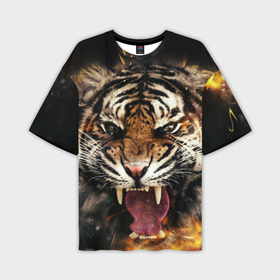 Мужская футболка oversize 3D с принтом Оскал тигра ,  |  | Тематика изображения на принте: 