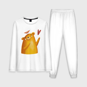 Мужская пижама хлопок (с лонгсливом) с принтом Влюбленный мишка с птичкой в Санкт-Петербурге,  |  | 
