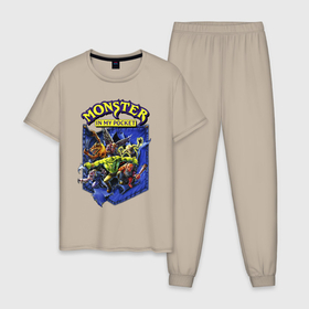 Мужская пижама хлопок с принтом Monster in my pocket в Курске, 100% хлопок | брюки и футболка прямого кроя, без карманов, на брюках мягкая резинка на поясе и по низу штанин
 | 