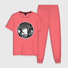 Мужская пижама хлопок с принтом Ахегао девушка в изумлении в Курске, 100% хлопок | брюки и футболка прямого кроя, без карманов, на брюках мягкая резинка на поясе и по низу штанин
 | 