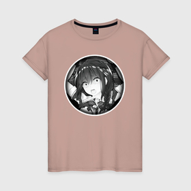 Женская футболка хлопок с принтом Ахегао девушка в изумлении в Курске, 100% хлопок | прямой крой, круглый вырез горловины, длина до линии бедер, слегка спущенное плечо | 