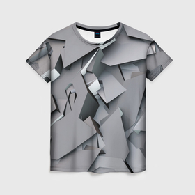 Женская футболка 3D с принтом Металлическая хаотичная броня в Екатеринбурге, 100% полиэфир ( синтетическое хлопкоподобное полотно) | прямой крой, круглый вырез горловины, длина до линии бедер | 