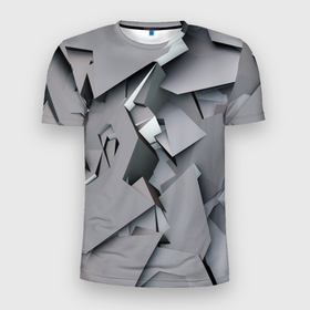 Мужская футболка 3D Slim с принтом Металлическая хаотичная броня в Екатеринбурге, 100% полиэстер с улучшенными характеристиками | приталенный силуэт, круглая горловина, широкие плечи, сужается к линии бедра | 