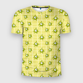 Мужская футболка 3D Slim с принтом Зеленые одноглазые человечки , 100% полиэстер с улучшенными характеристиками | приталенный силуэт, круглая горловина, широкие плечи, сужается к линии бедра | 